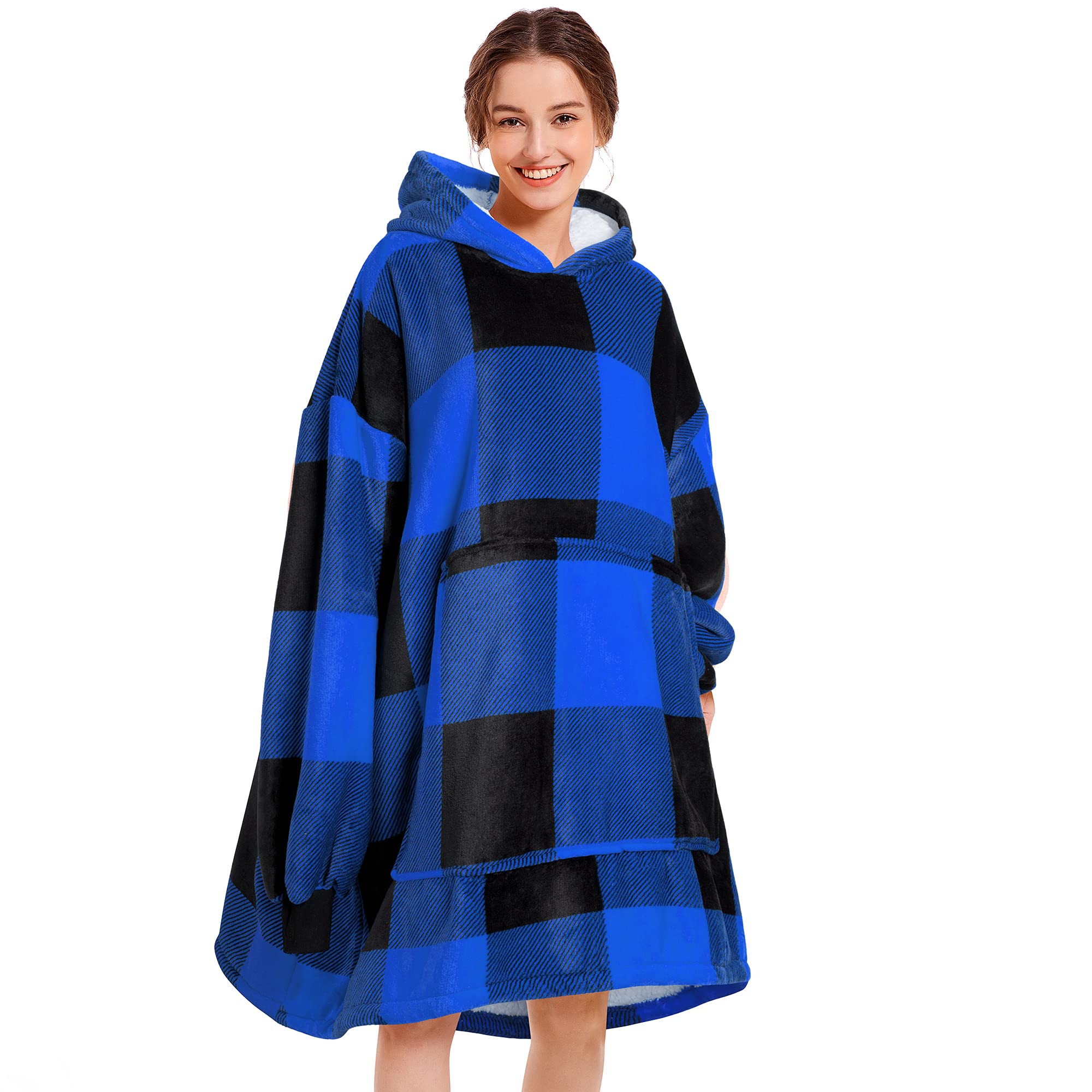 Blue Plaid Blanket Hoodie - NARECTE